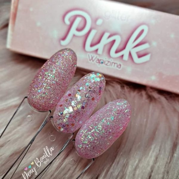 Mini Colección Pink de 3 Acrílicos con Glitter Wapizima